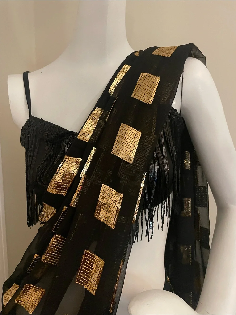 Party Sequin Wrap Dress - Black and Gold